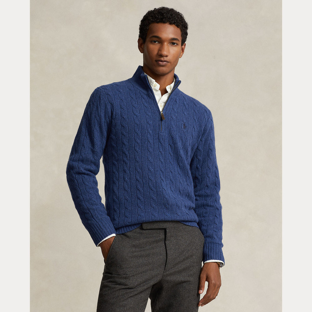 POLO Ralph Lauren Trui Rits – Blauw-90% wol, 10% kashmier-HEREN TRUIEN & VESTEN-Blauw