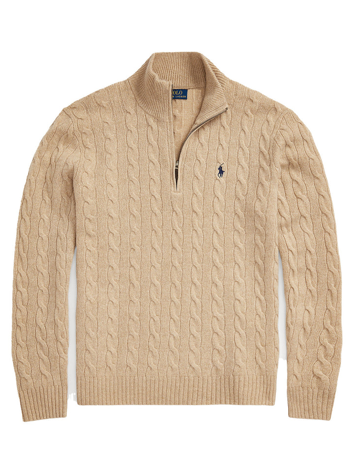 POLO Ralph Lauren Trui Rits – Bruin-90% wol, 10% kashmier-HEREN TRUIEN & VESTEN-Bruin