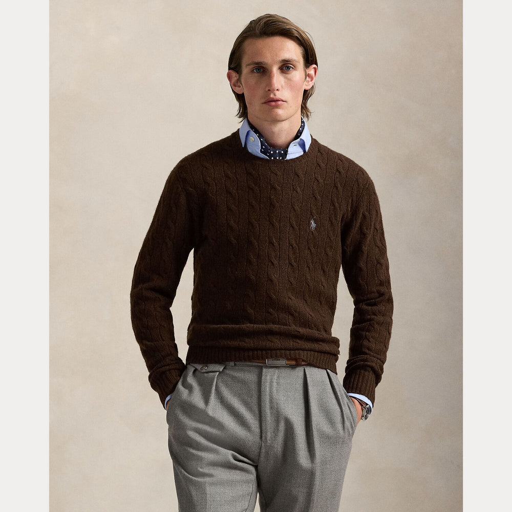 POLO Ralph Lauren Trui Ronde Hals – Bruin-90% wol, 10% cashmere-HEREN TRUIEN & VESTEN-Bruin