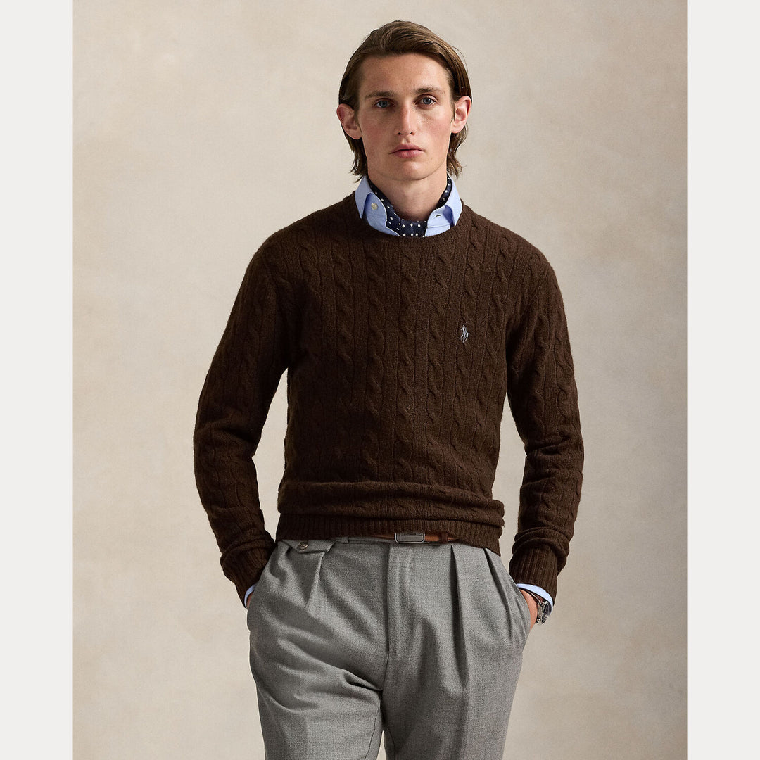 POLO Ralph Lauren Trui Ronde Hals – Bruin-90% wol, 10% cashmere-HEREN TRUIEN & VESTEN-Bruin