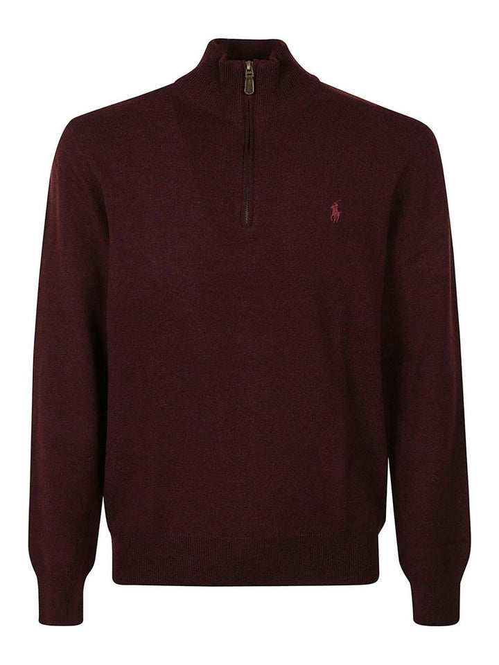 POLO Ralph Lauren Wollen Trui met Rits – Bordeaux-100% wol-HEREN TRUIEN & VESTEN-Bordeaux