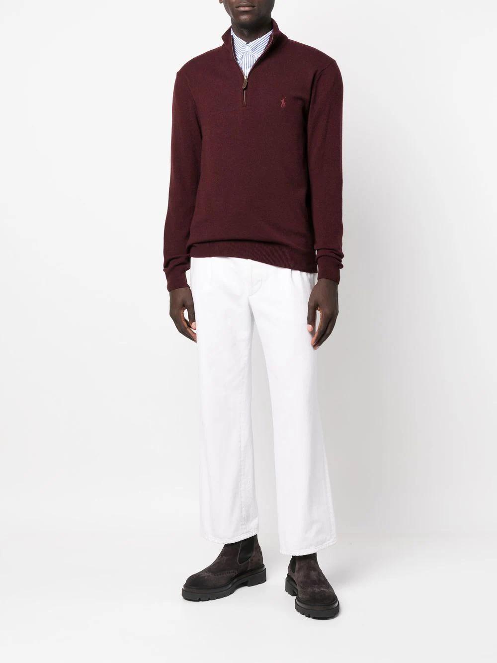 POLO Ralph Lauren Wollen Trui met Rits – Bordeaux-100% wol-HEREN TRUIEN & VESTEN-Bordeaux