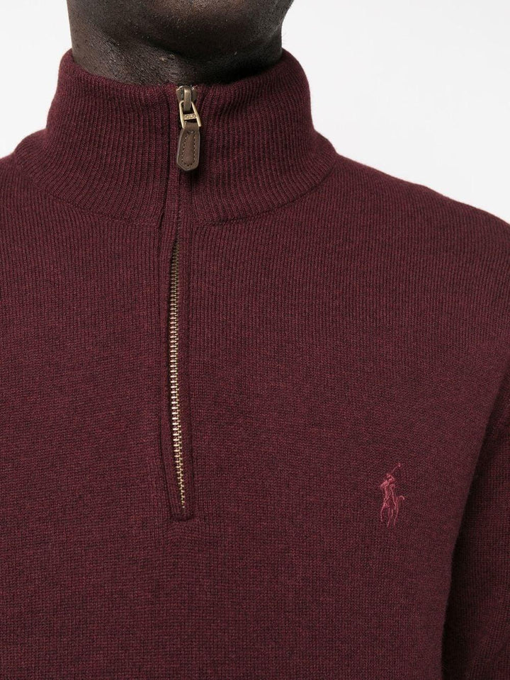 POLO Ralph Lauren Wollen Trui met Rits – Bordeaux-100% wol-HEREN TRUIEN & VESTEN-Bordeaux