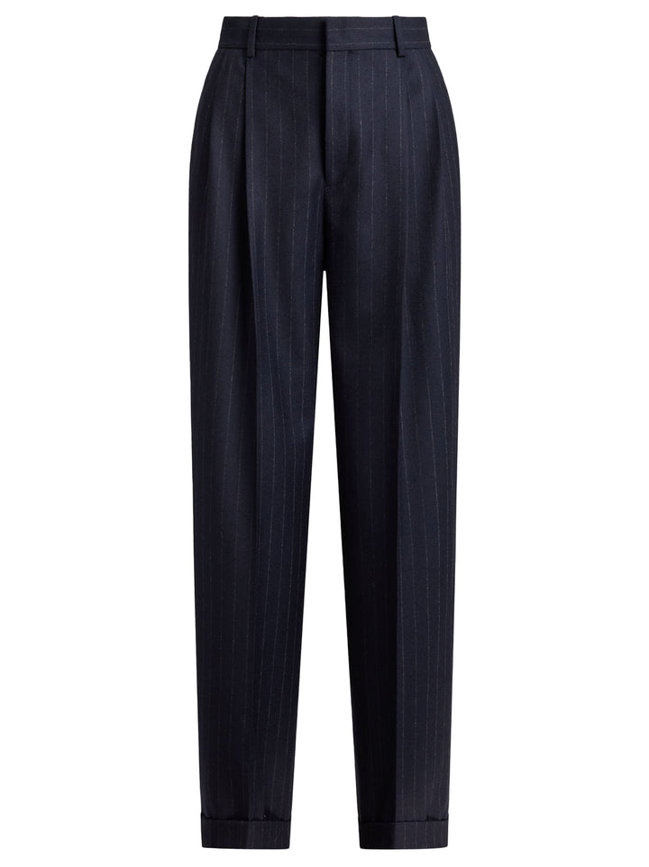 Polo Ralph Lauren Wollen Wide-Leg Pantalon – Blauw-100% wol-DAMES BROEKEN-Blauw