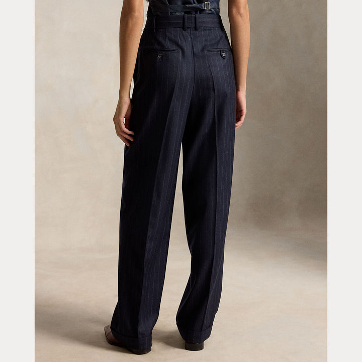 Polo Ralph Lauren Wollen Wide-Leg Pantalon – Blauw-100% wol-DAMES BROEKEN-Blauw