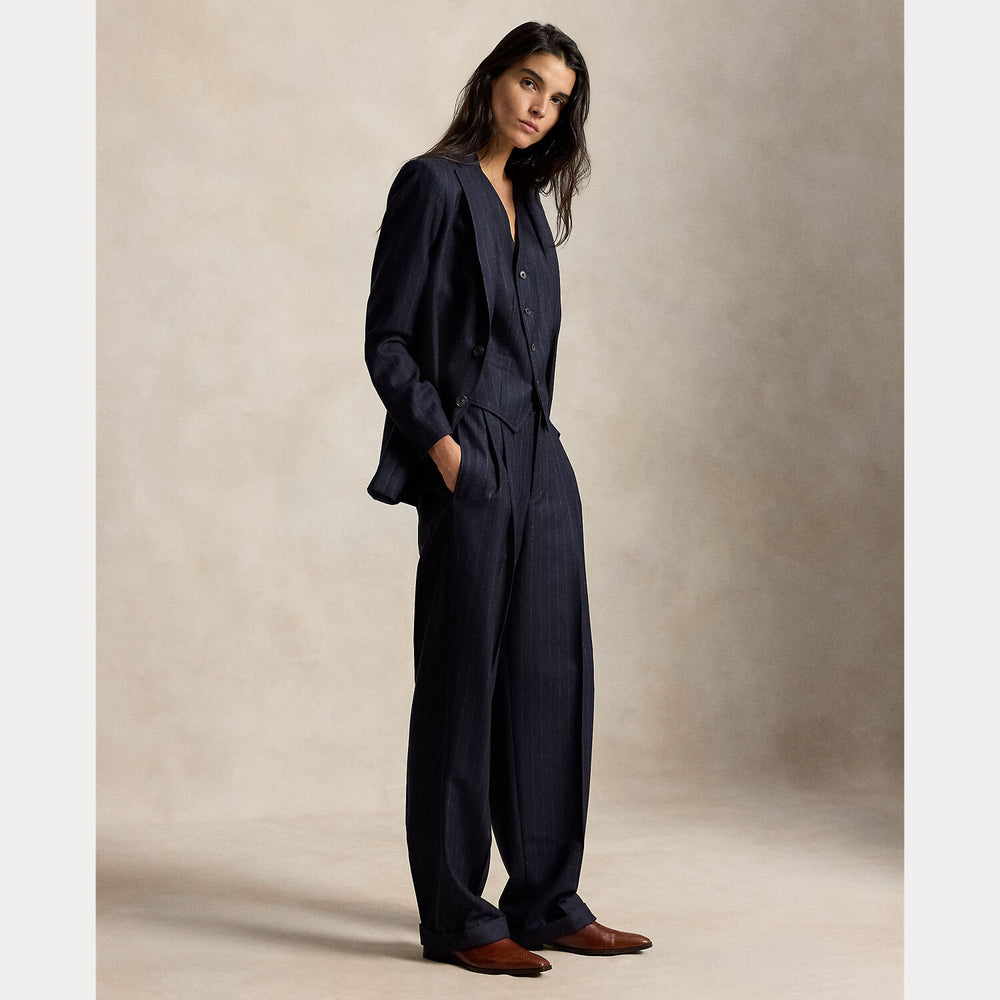 Polo Ralph Lauren Wollen Wide-Leg Pantalon – Blauw-100% wol-DAMES BROEKEN-Blauw