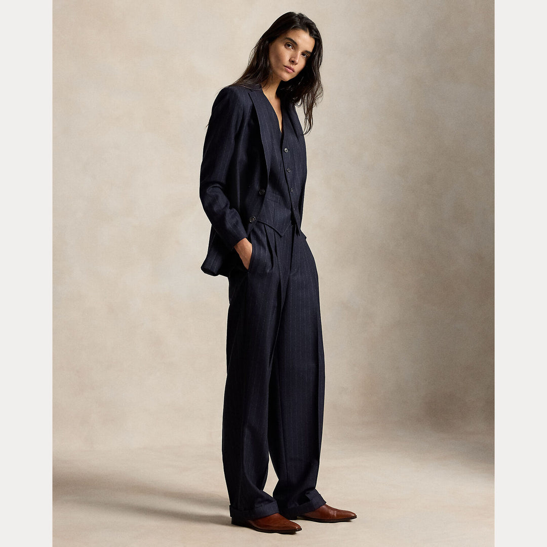Polo Ralph Lauren Wollen Wide-Leg Pantalon – Blauw-100% wol-DAMES BROEKEN-Blauw
