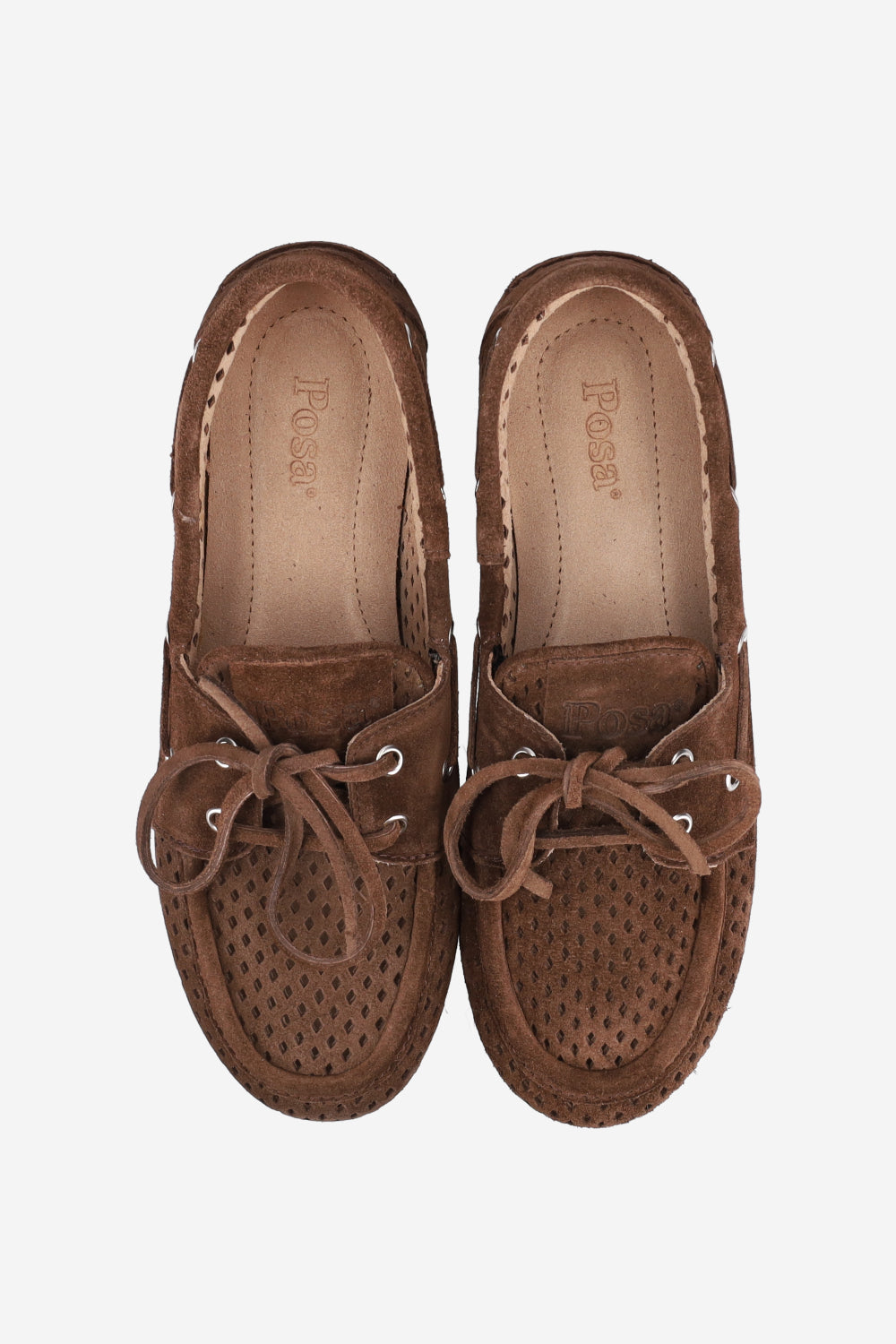 Posa Boat Loafer Perforated Dark Brown-DAMES SCHOENEN-Bruin