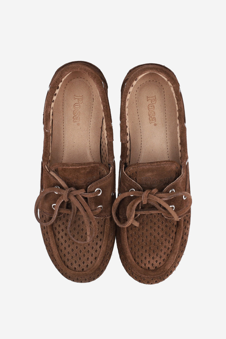 Posa Boat Loafer Perforated Dark Brown-DAMES SCHOENEN-Bruin