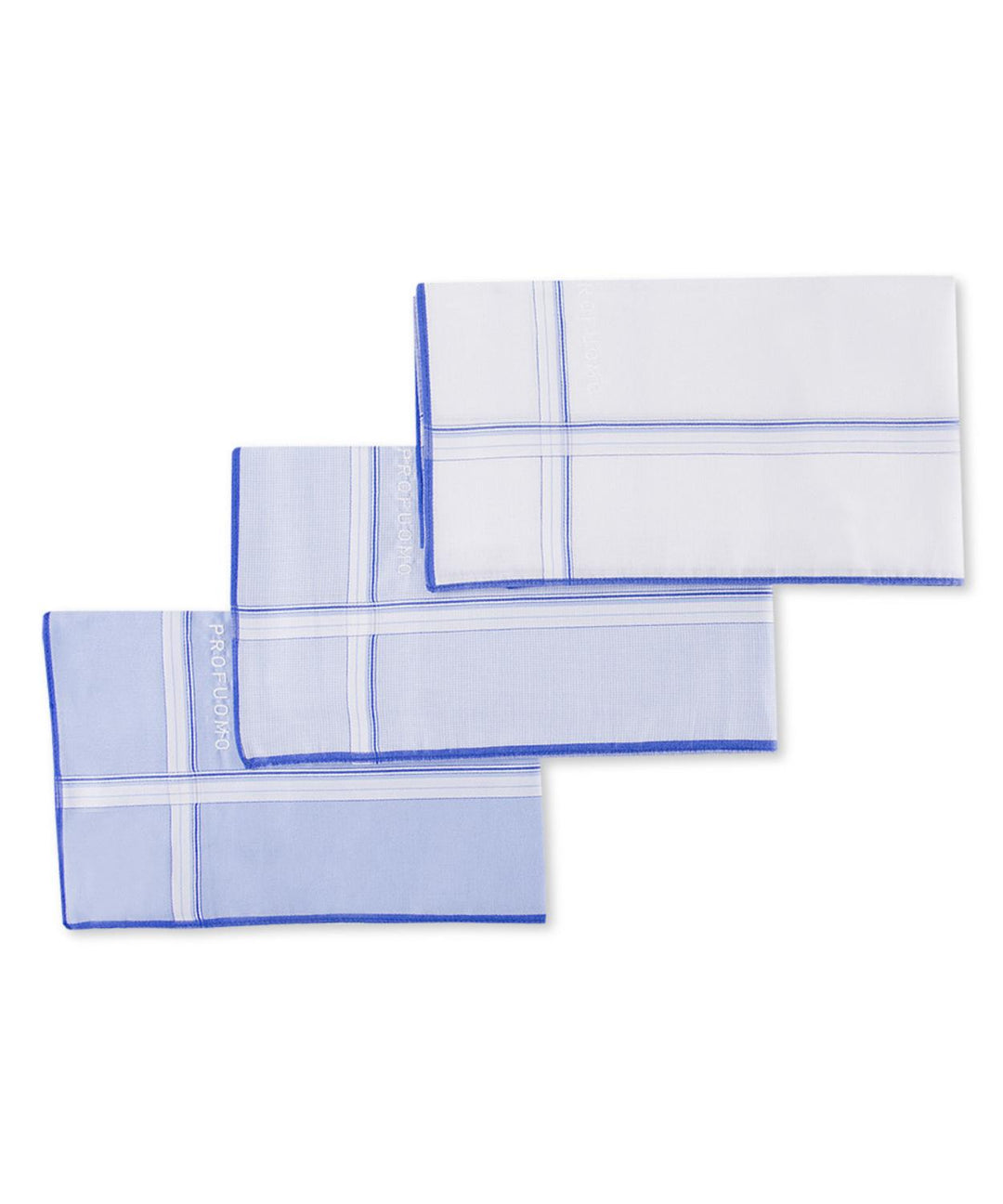 Profuomo 3-pack zakdoeken-100% katoen-HEREN ACCESSOIRES-Blauw