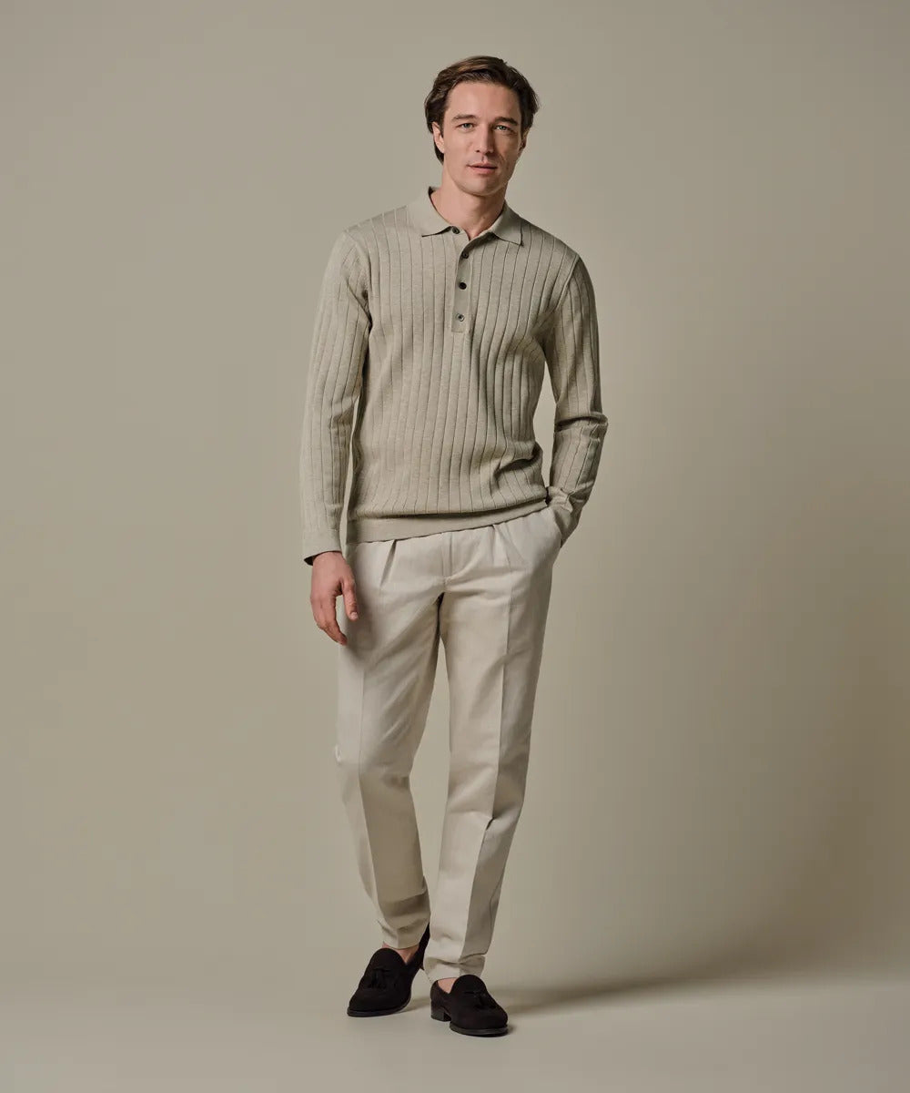 Profuomo Aero Ease Polo Lange Mouw – Beige-100% katoen-HEREN POLO'S & T-SHIRTS-Beige