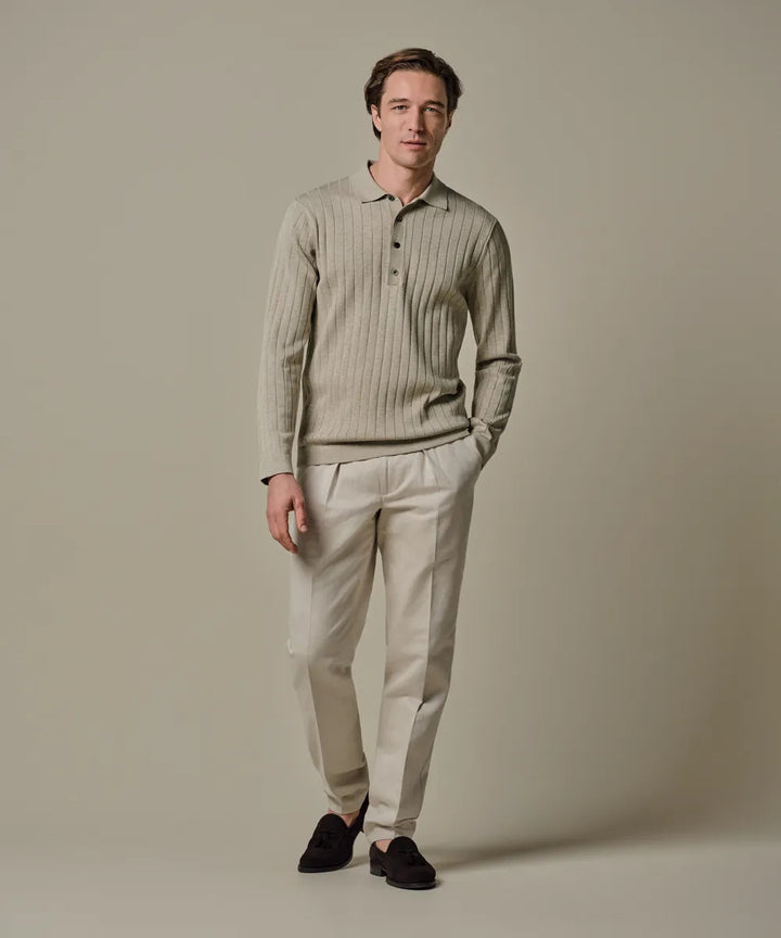 Profuomo Aero Ease Polo Lange Mouw – Beige-100% katoen-HEREN POLO'S & T-SHIRTS-Beige