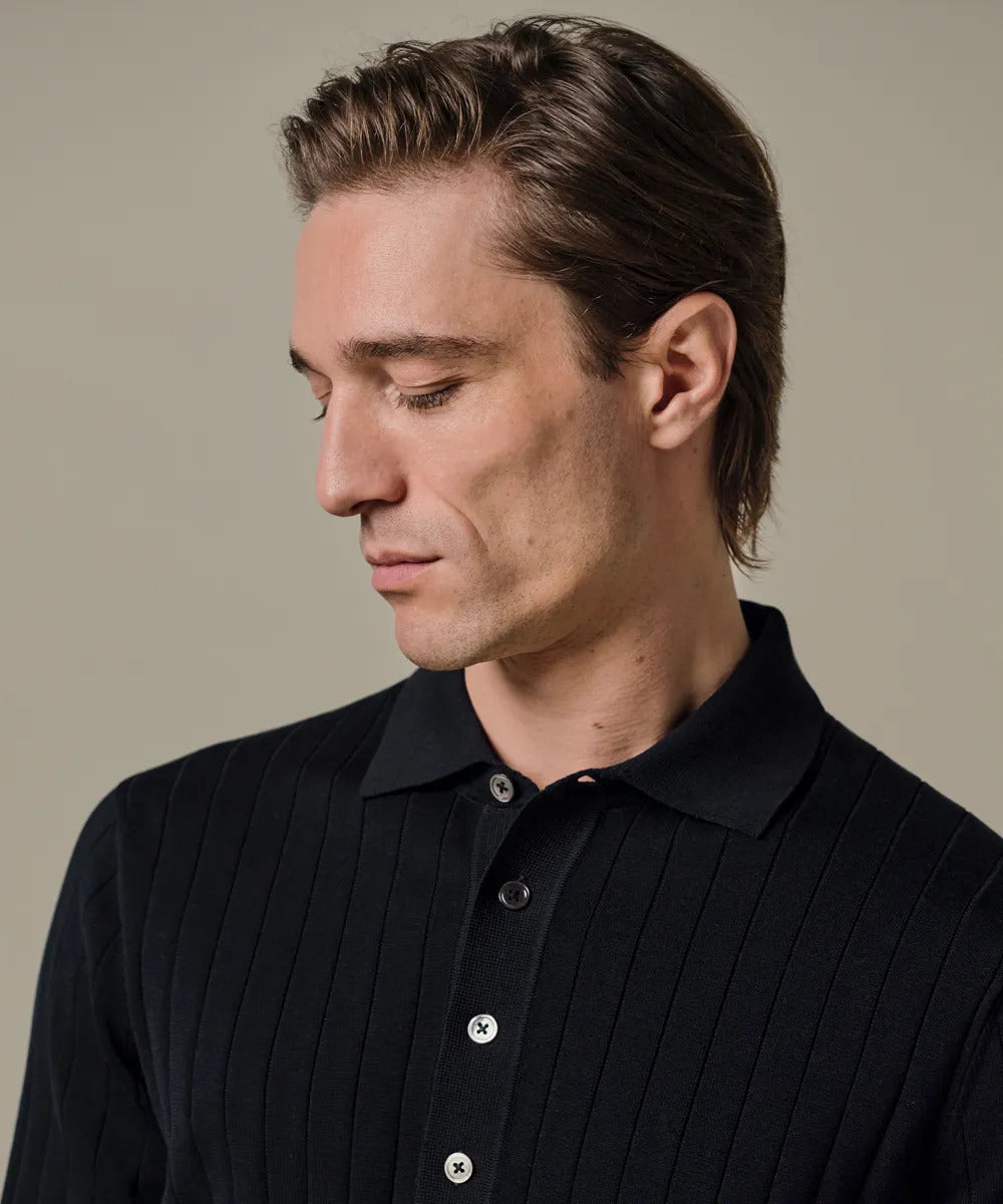 Profuomo Aero Ease Polo Lange Mouw – Navy-100% katoen-HEREN POLO'S & T-SHIRTS-Blauw