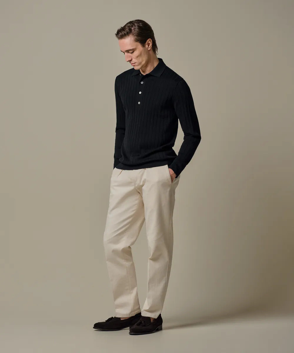 Profuomo Aero Ease Polo Lange Mouw – Navy-100% katoen-HEREN POLO'S & T-SHIRTS-Blauw