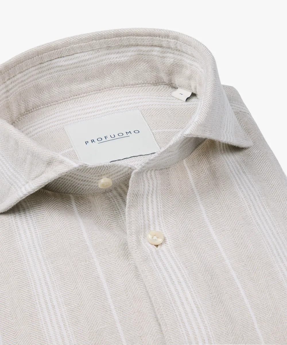 Profuomo beige linnen overhemd-100% Linnen-HEREN SHIRTS-Beige