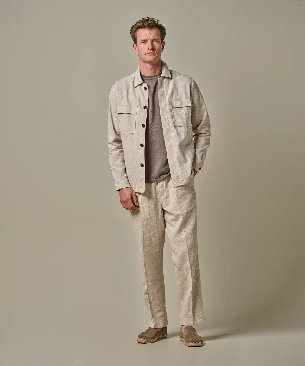 Profuomo beige linnen overshirt-55% linnen, 45% katoen-HEREN SHIRTS-Beige