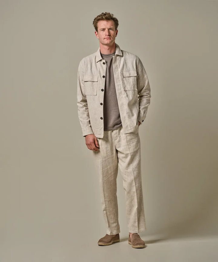 Profuomo beige linnen overshirt-55% linnen, 45% katoen-HEREN SHIRTS-Beige