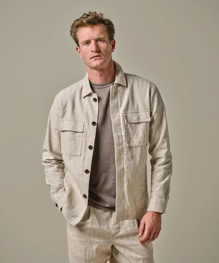 Profuomo beige linnen overshirt-55% linnen, 45% katoen-HEREN SHIRTS-Beige
