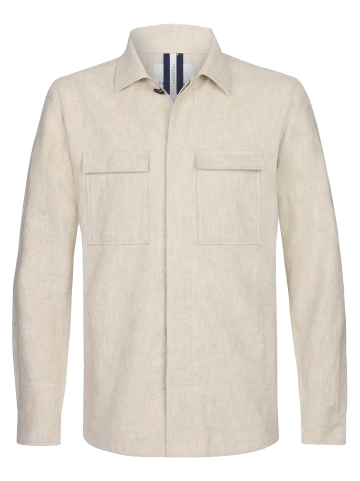 Profuomo beige linnen overshirt-55% linnen, 45% katoen-HEREN SHIRTS-Beige