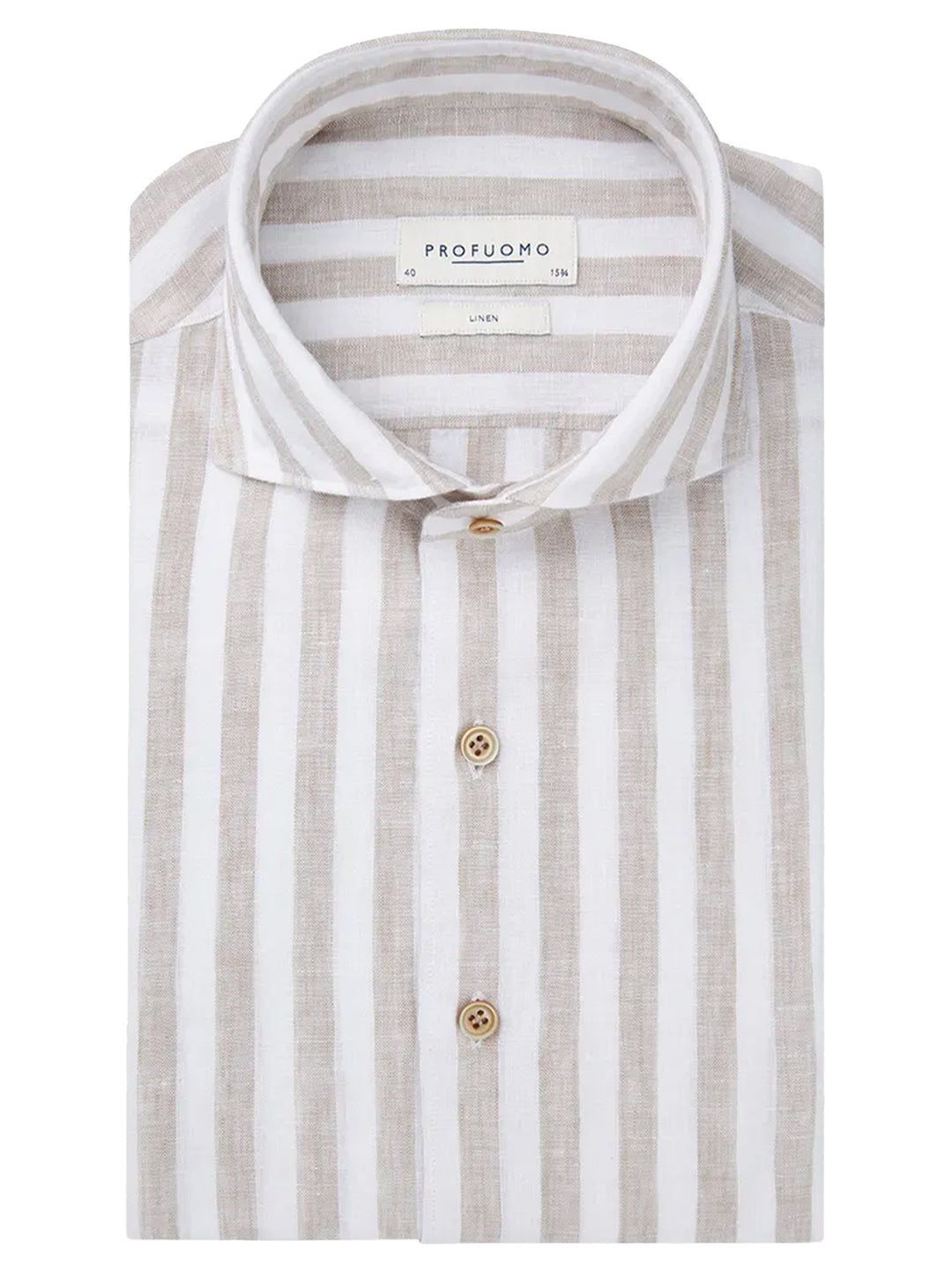 Profuomo beige linnen streep overhemd-100% Linnen-HEREN SHIRTS-Beige