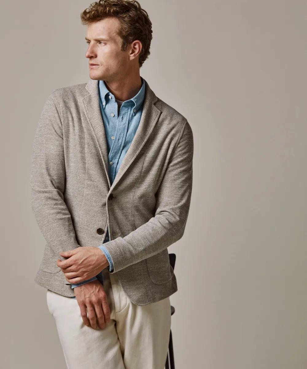 Profuomo beige melange colbert-66% polyester, 34% katoen-HEREN PAKKEN & COLBERTS-Beige