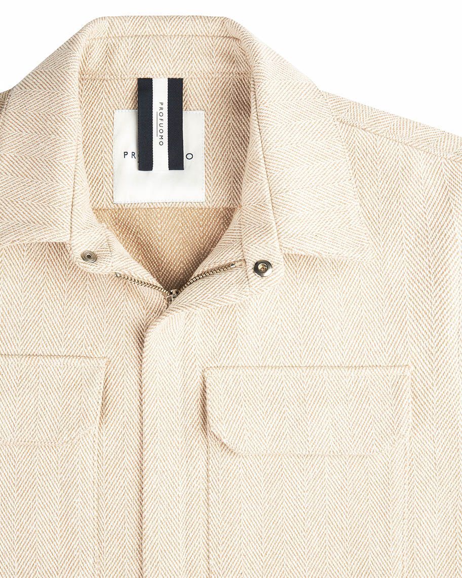 Profuomo Beige Overshirt-83% Katoen<br />17% Polyamide-HEREN SHIRTS-Beige