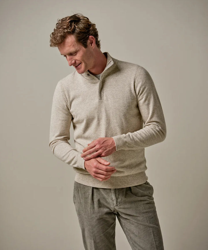 Profuomo beige wol mix half zip-50% Wol / 30% Nylon / 20% Modal-HEREN TRUIEN & VESTEN-Beige