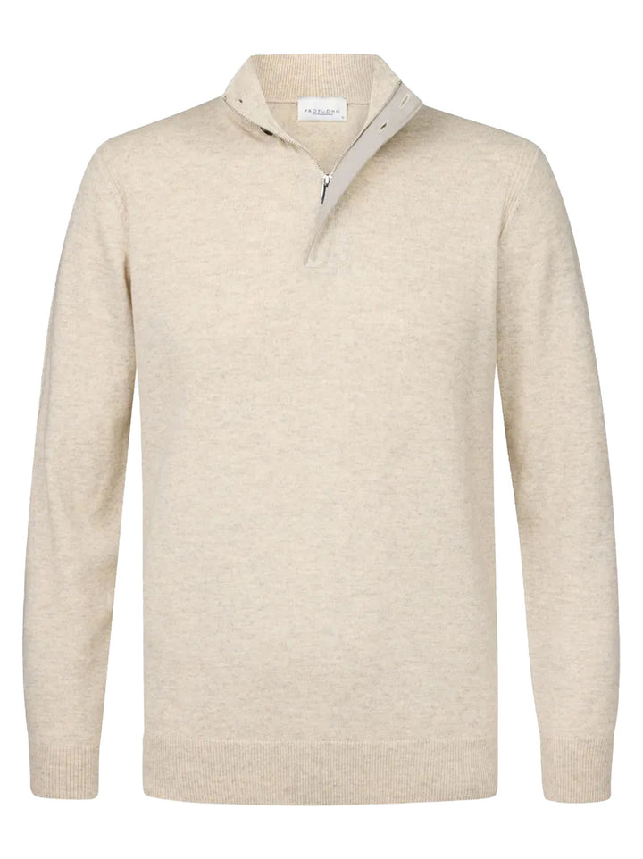 Profuomo beige wol mix half zip-50% Wol / 30% Nylon / 20% Modal-HEREN TRUIEN & VESTEN-Beige