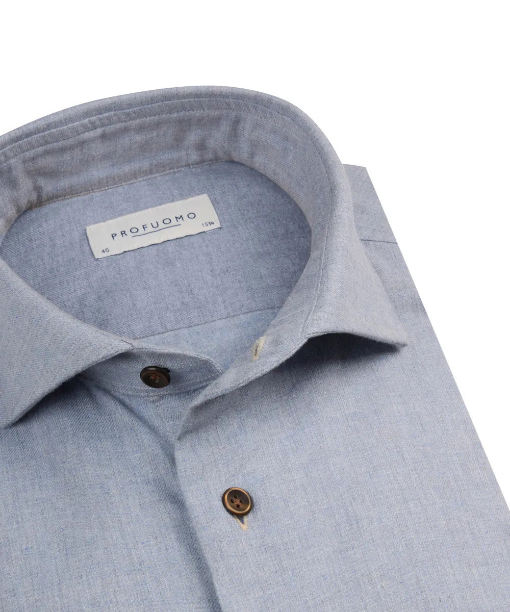 Profuomo blauw flanel overhemd-100% Katoen-HEREN SHIRTS-Blauw