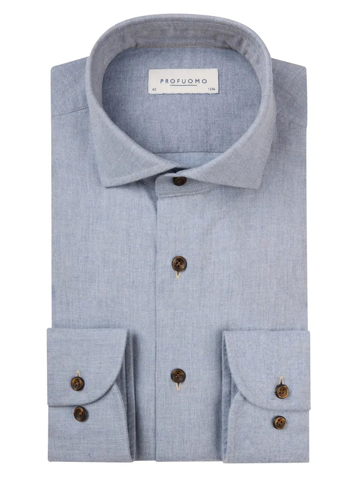Profuomo blauw flanel overhemd-100% Katoen-HEREN SHIRTS-Blauw