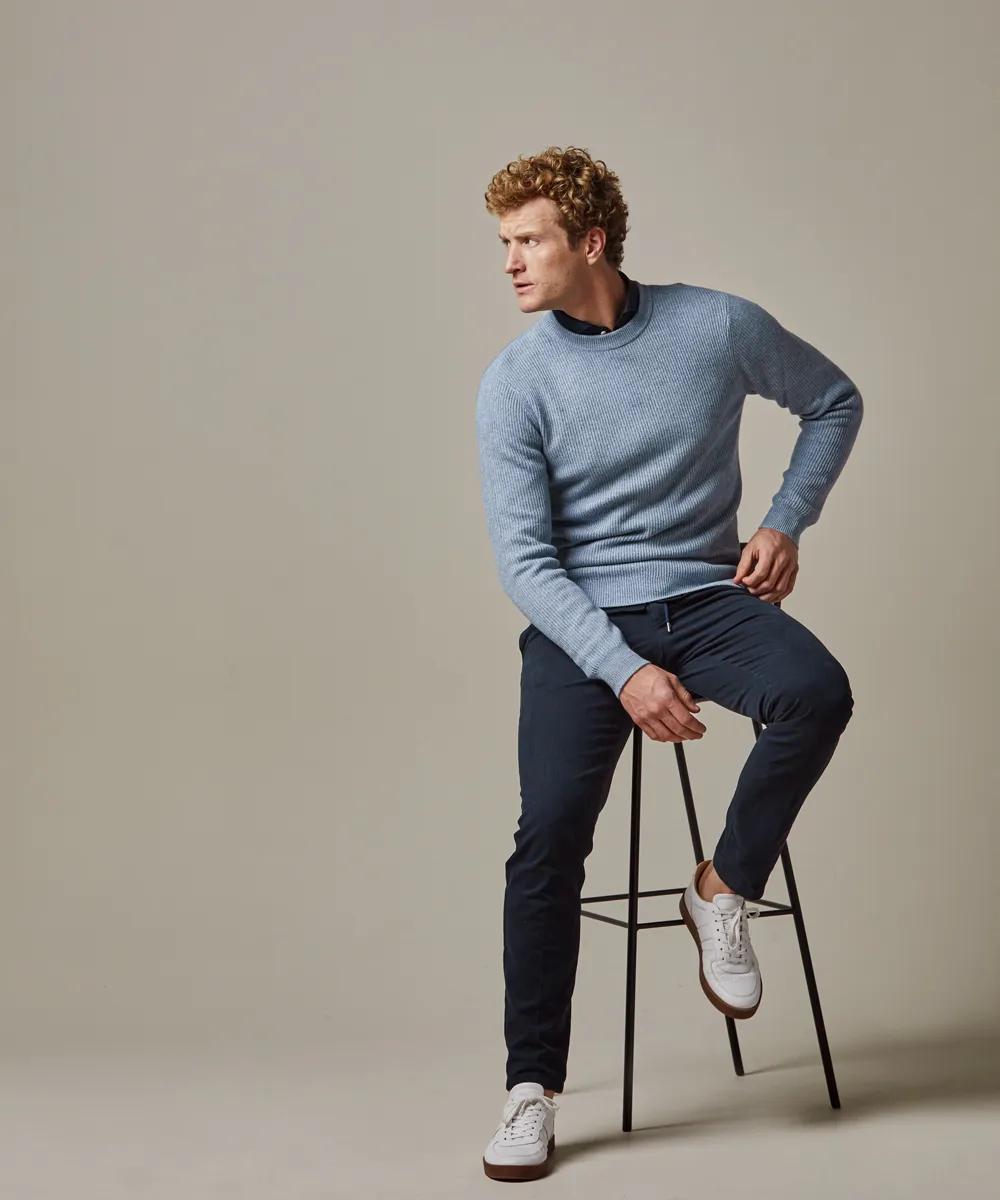 profuomo blauwe crewneck-50% wol, 30% polyamide, 20% modaal-HEREN TRUIEN & VESTEN-Blauw