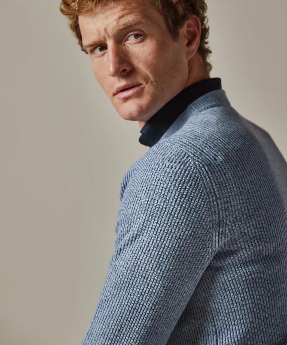 profuomo blauwe crewneck-50% wol, 30% polyamide, 20% modaal-HEREN TRUIEN & VESTEN-Blauw