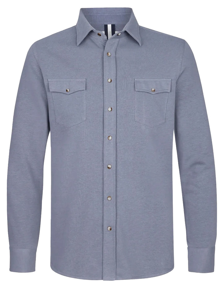 Profuomo Blue French Terry Overshirt – Blauw-85% katoen, 15% polyester-HEREN SHIRTS-Blauw