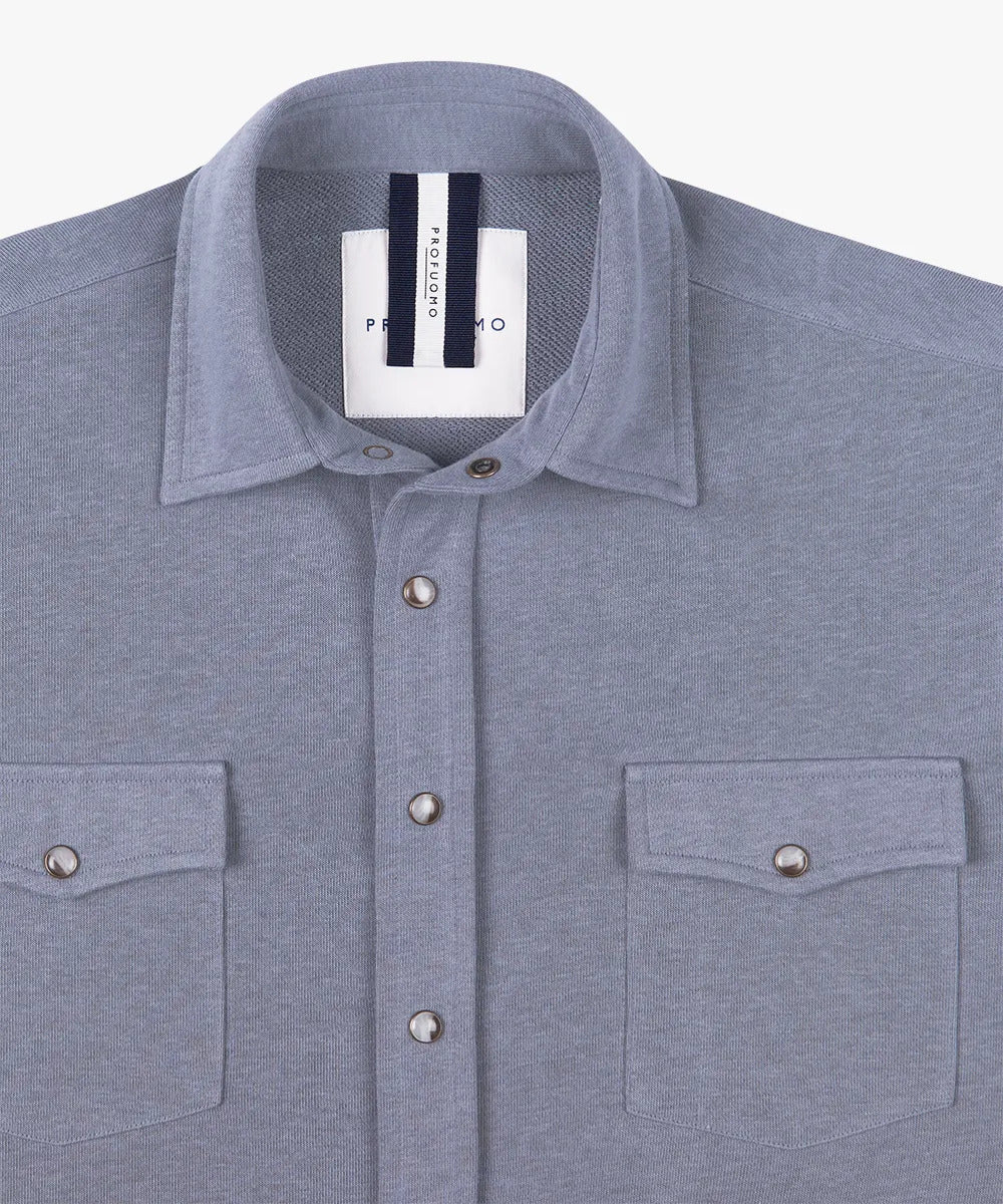 Profuomo Blue French Terry Overshirt – Blauw-85% katoen, 15% polyester-HEREN SHIRTS-Blauw