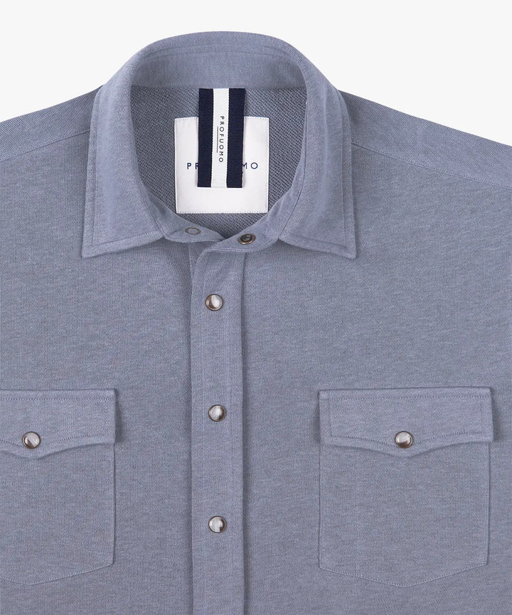 Profuomo Blue French Terry Overshirt – Blauw-85% katoen, 15% polyester-HEREN SHIRTS-Blauw