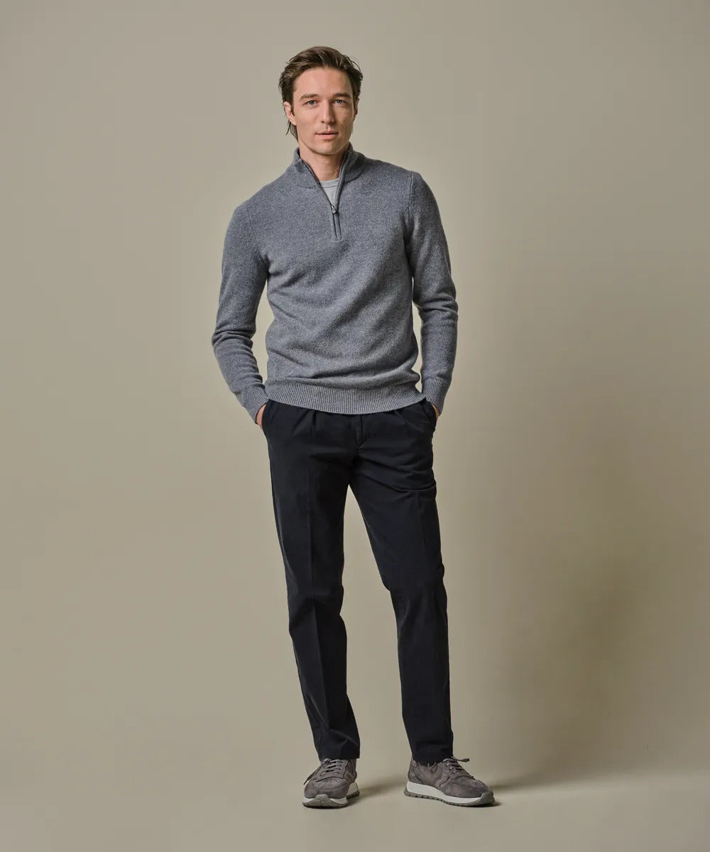 Profuomo Blue Wool Half‑Zip Trui – Blauw-80% wol, 20%polyamide-HEREN TRUIEN & VESTEN-Blauw