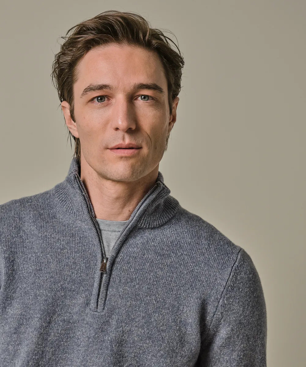 Profuomo Blue Wool Half‑Zip Trui – Blauw-80% wol, 20%polyamide-HEREN TRUIEN & VESTEN-Blauw