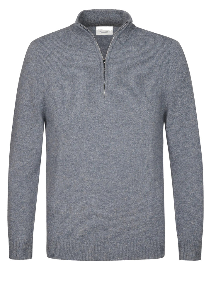 Profuomo Blue Wool Half‑Zip Trui – Blauw-80% wol, 20%polyamide-HEREN TRUIEN & VESTEN-Blauw