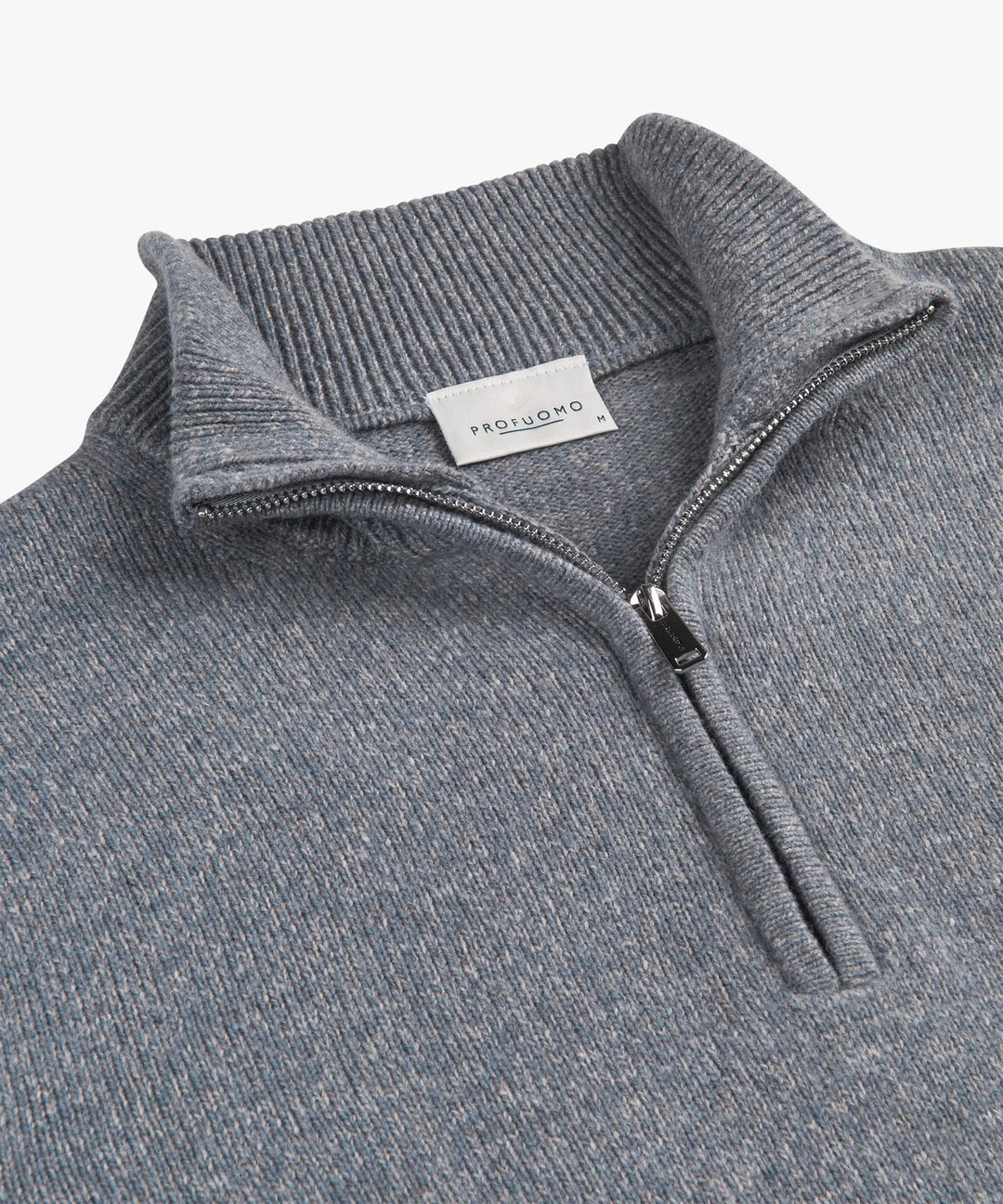 Profuomo Blue Wool Half‑Zip Trui – Blauw-80% wol, 20%polyamide-HEREN TRUIEN & VESTEN-Blauw