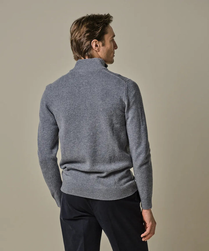 Profuomo Blue Wool Half‑Zip Trui – Blauw-80% wol, 20%polyamide-HEREN TRUIEN & VESTEN-Blauw