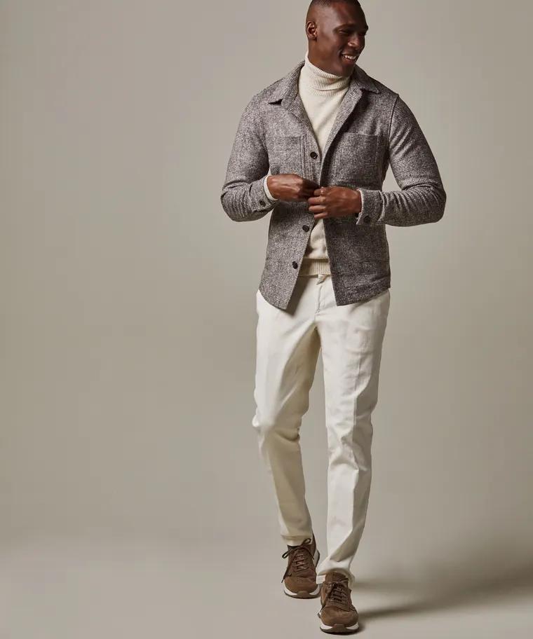 Profuomo bruin overshirt wol-45% carbonate, 32% polyester, 23% wol-HEREN SHIRTS-Bruin