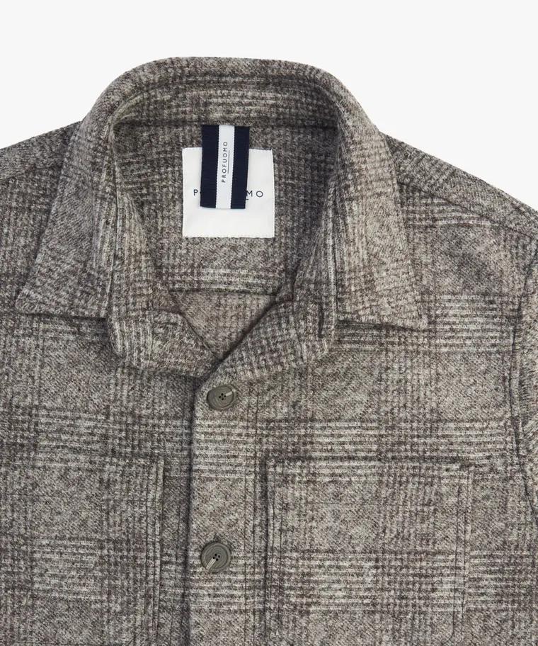 Profuomo bruin overshirt wol-45% carbonate, 32% polyester, 23% wol-HEREN SHIRTS-Bruin