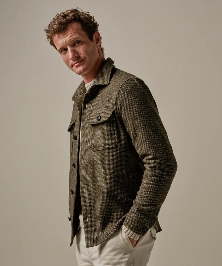 Profuomo bruin structuur overshirt-100% wol-HEREN SHIRTS-Bruin