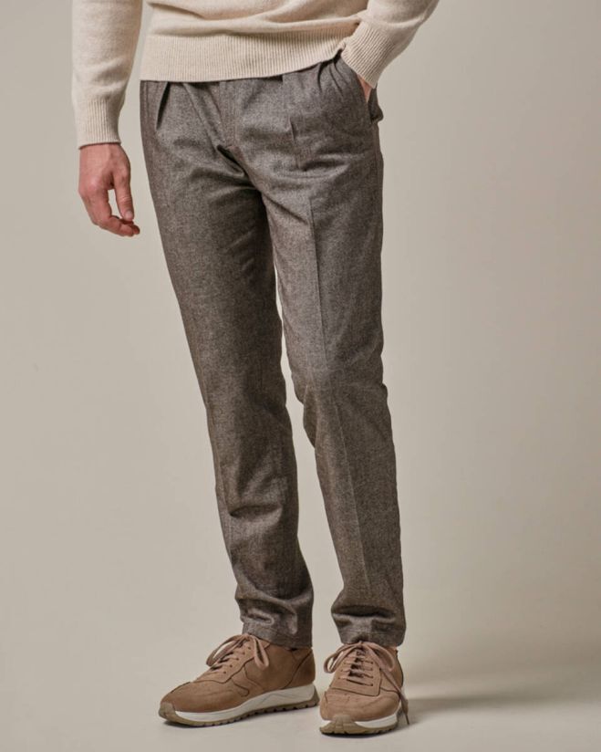 Profuomo bruine katoen flanel slim fit sportcord-46% katoen, 3% polyester, 18% viskose, 3% elasthaan-HEREN BROEKEN-Bruin