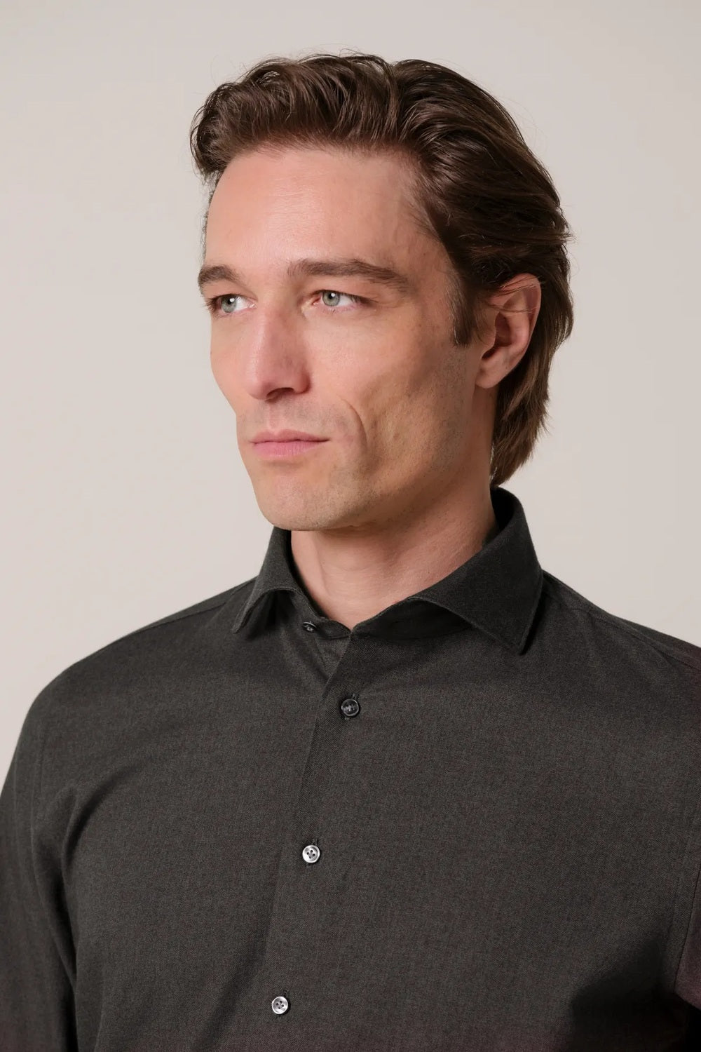 Profuomo Brushed Twill Slim Fit Overhemd – Bruin-100% katoen-HEREN SHIRTS-Bruin