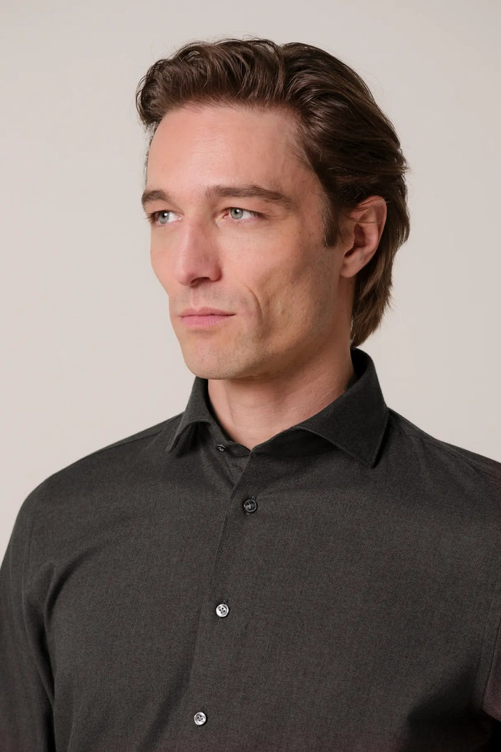 Profuomo Brushed Twill Slim Fit Overhemd – Bruin-100% katoen-HEREN SHIRTS-Bruin