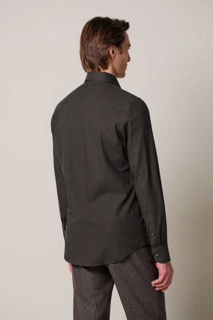 Profuomo Brushed Twill Slim Fit Overhemd – Bruin-100% katoen-HEREN SHIRTS-Bruin