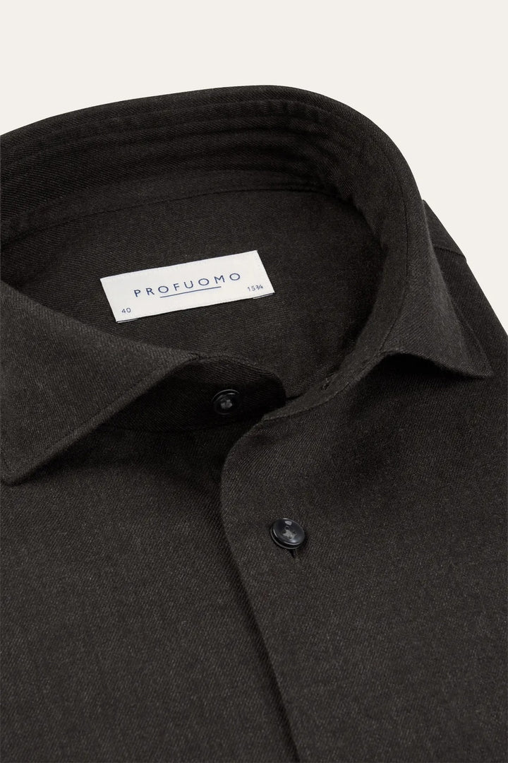 Profuomo Brushed Twill Slim Fit Overhemd – Bruin-100% katoen-HEREN SHIRTS-Bruin
