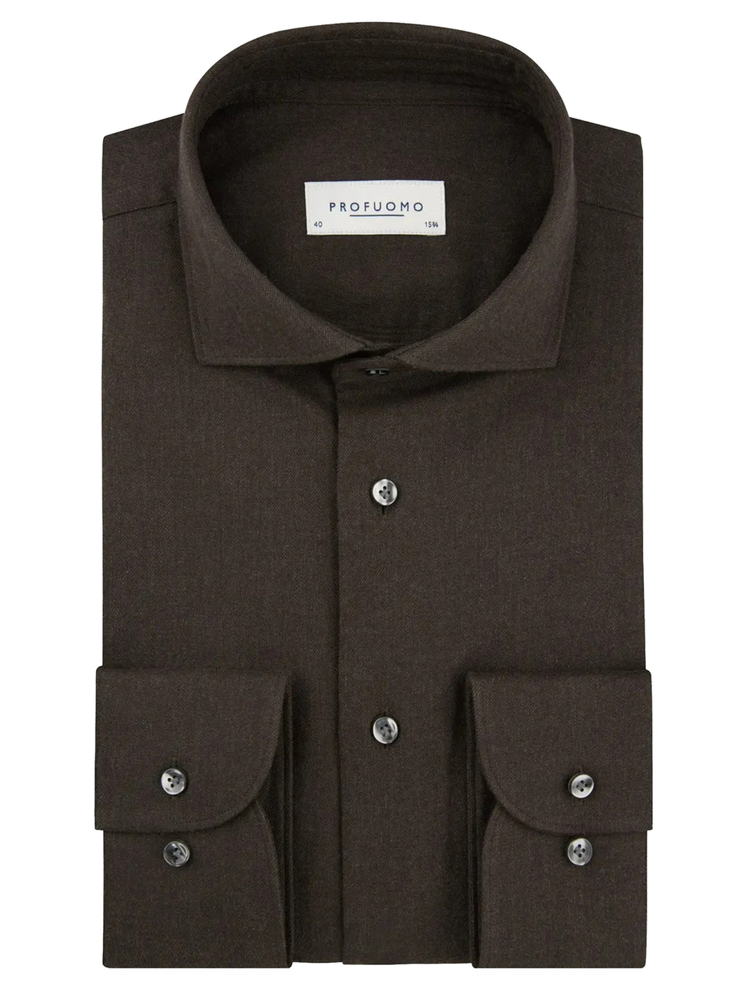 Profuomo Brushed Twill Slim Fit Overhemd – Bruin-100% katoen-HEREN SHIRTS-Bruin