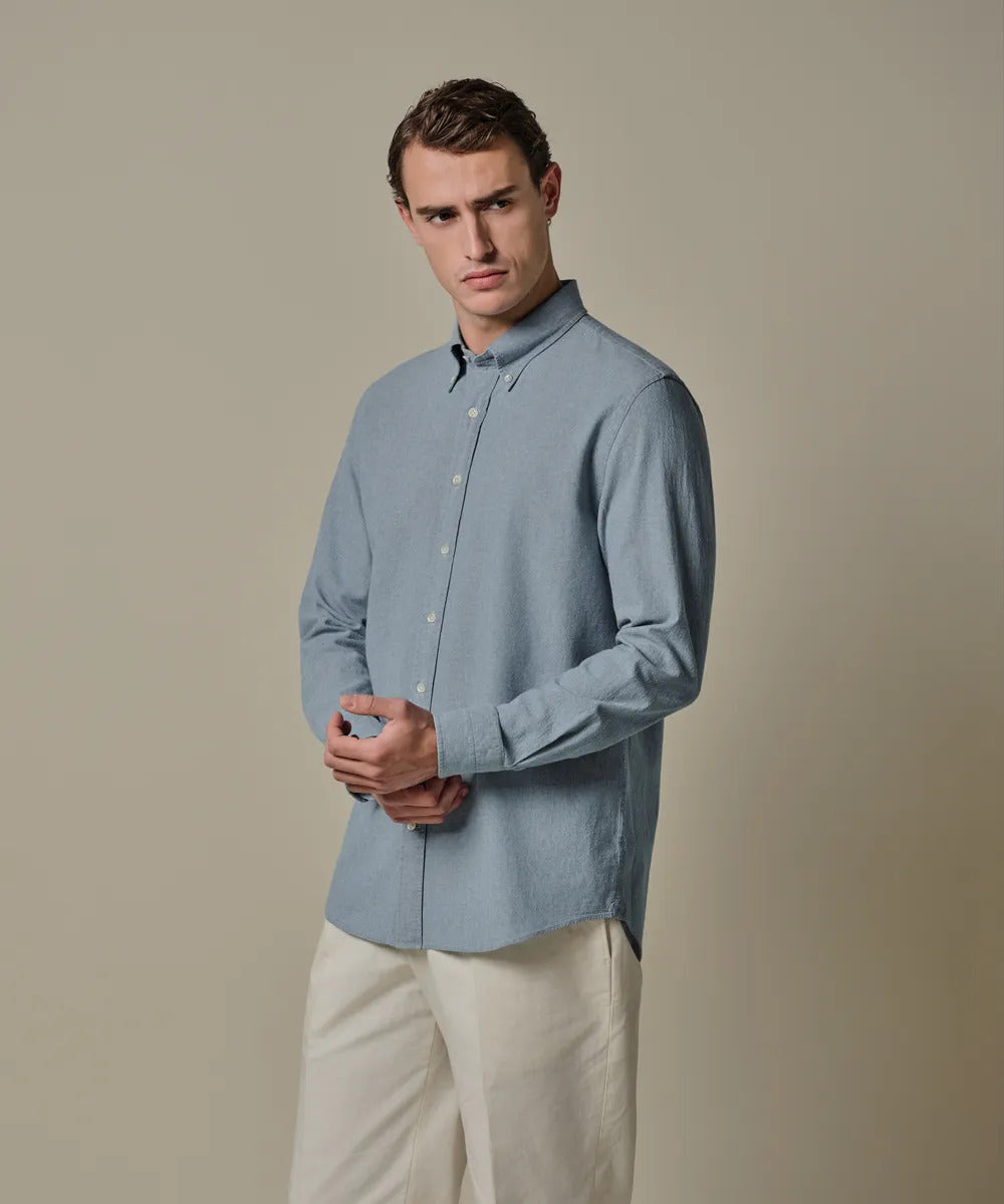 Profuomo Chambray Overhemd Button Down Relax – Bla-100% katoen-HEREN SHIRTS-Blauw